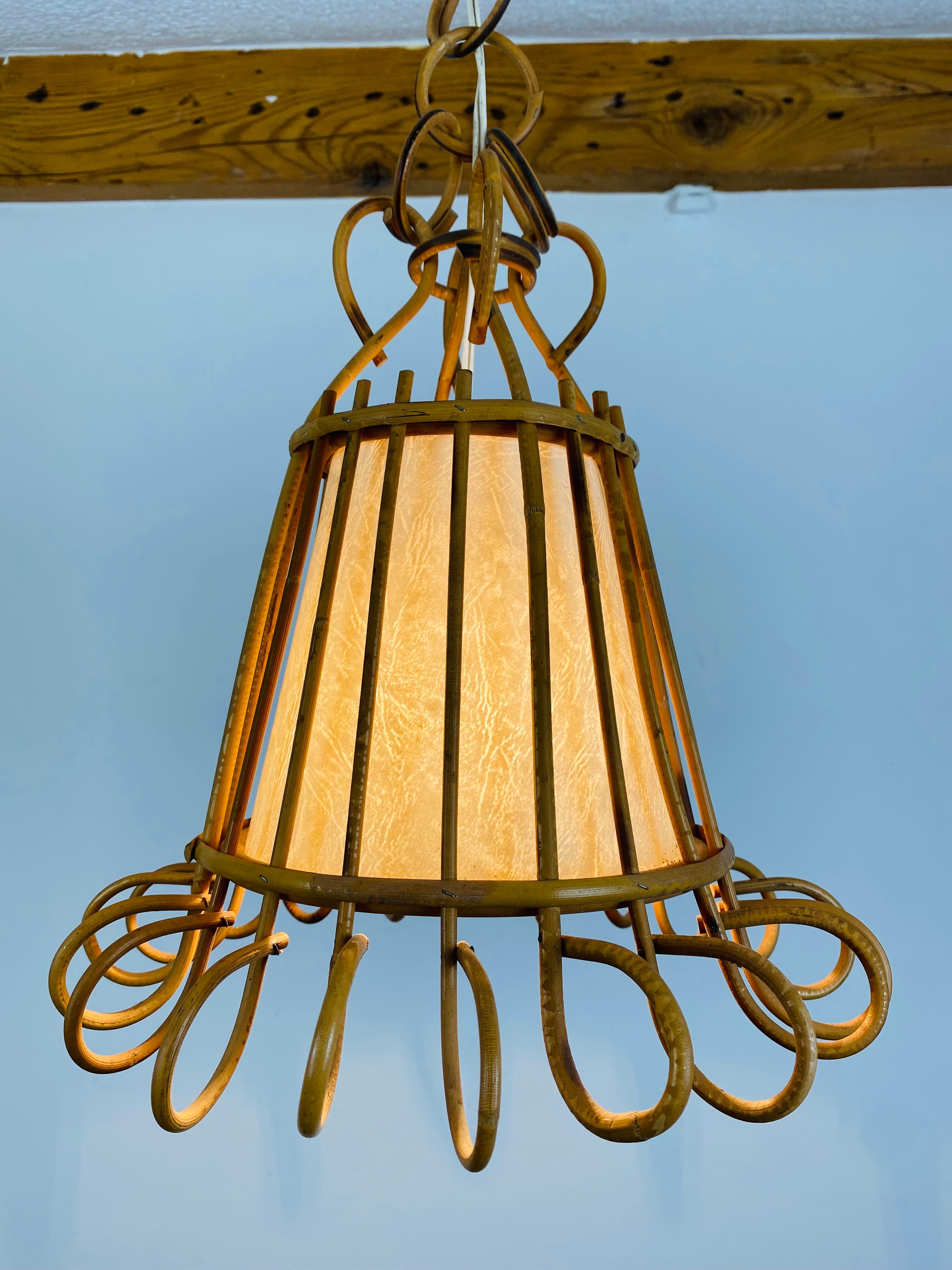 Vintage rattan pendant lamp 60s