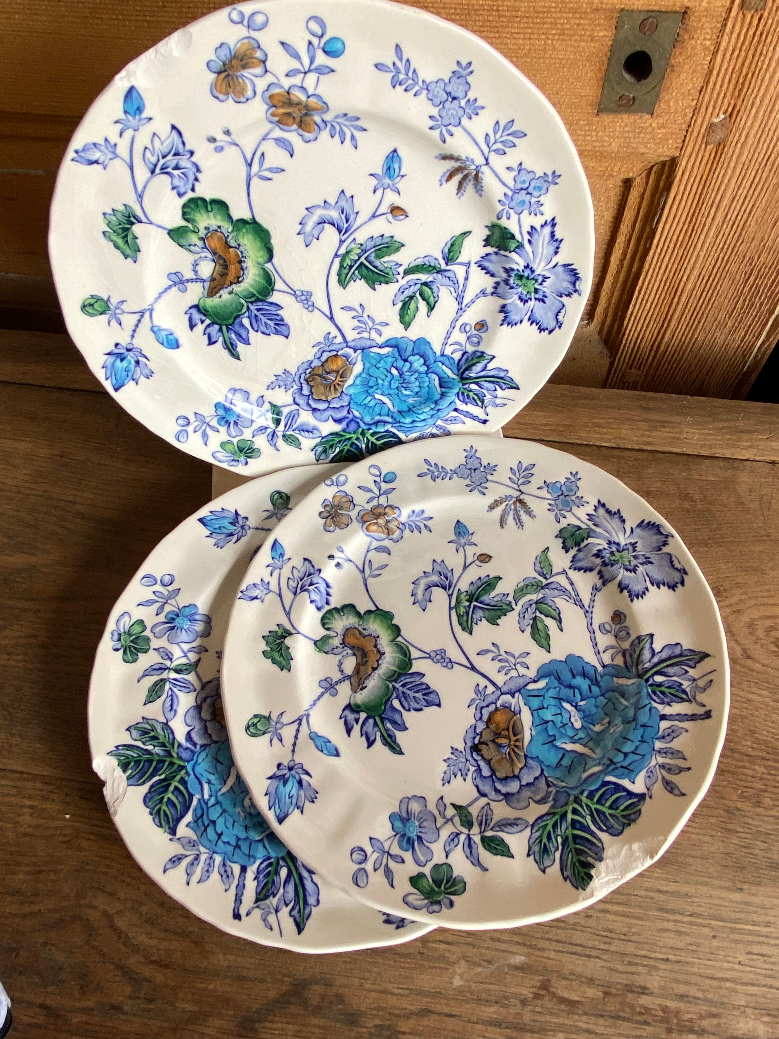 Set of 8 flat plates Mason's Belvedere flowers