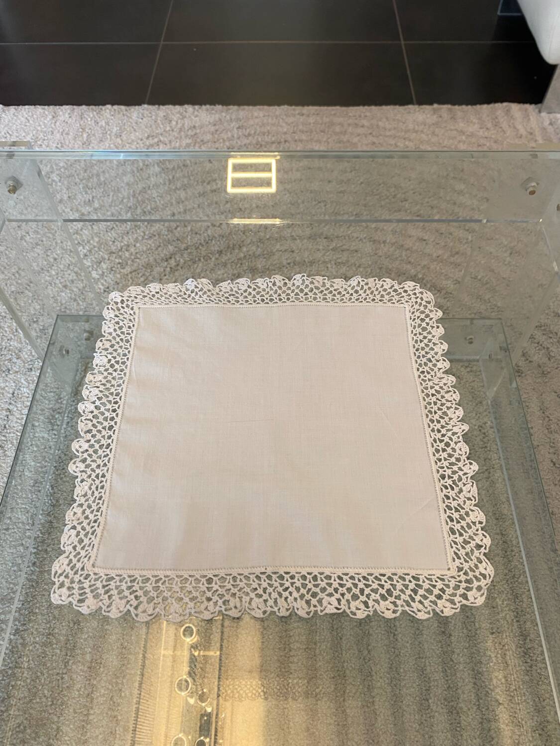 Large old handmade lace handkerchief