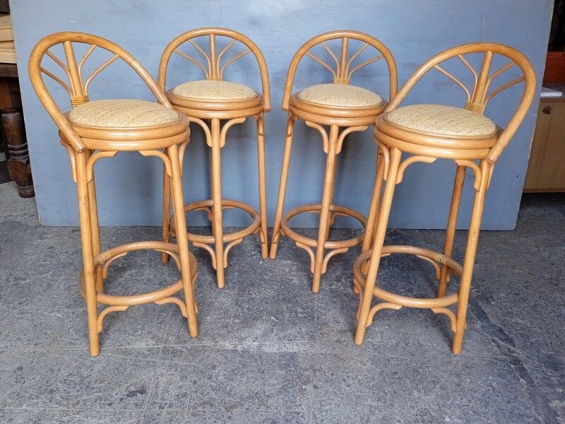 4 high bar stools in rattan vintage ep 1980