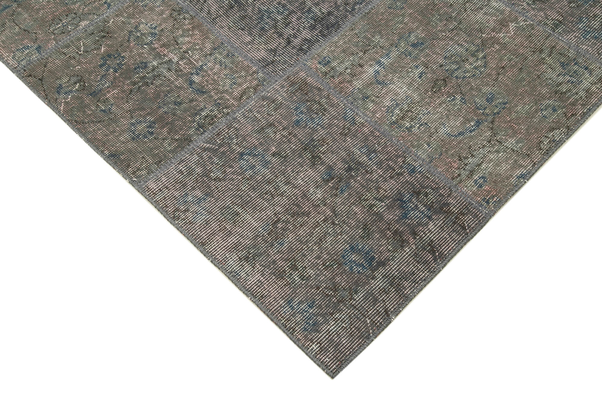 Handmade turkish overdyed 170 cm x 245 cm grey patchwork rug