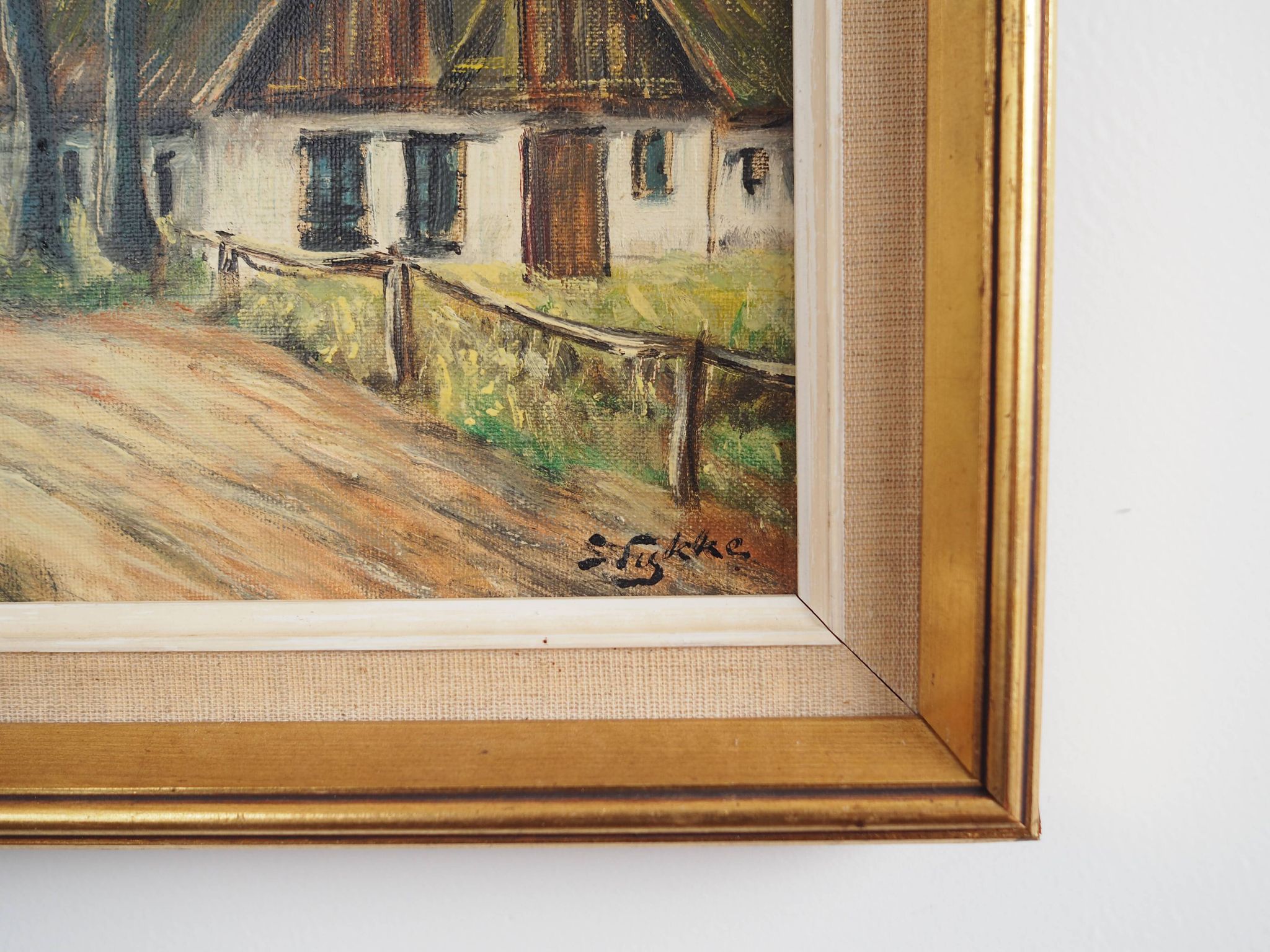 Painting „The Farm under the Willows”, Scandinavian design, 1960s