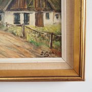 Painting „The Farm under the Willows”, Scandinavian design, 1960s