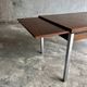 Mid-Century Belgian Brown Wood Veneer Dining Table with Chrome Legs — Silver Metal Base