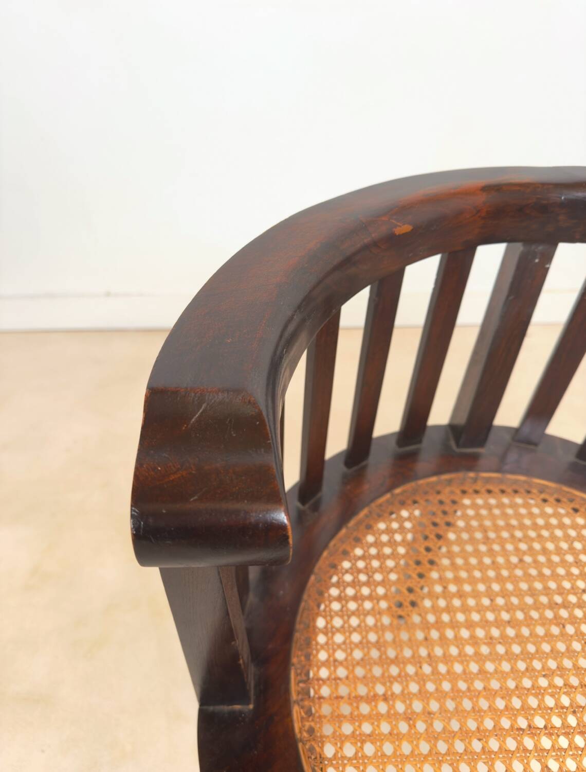 Set of 2 colonial armchairs in wood and cane.