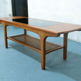 Cane, glass and teak coffee table