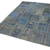 Handwoven oriental vintage 175 cm x 247 cm blue patchwork carpet