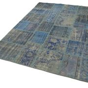 Handwoven oriental vintage 175 cm x 247 cm blue patchwork carpet