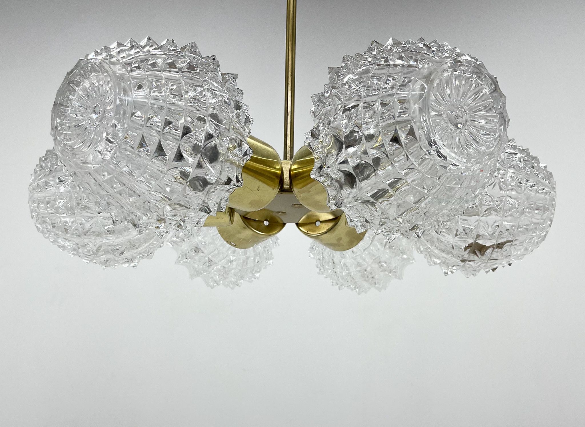 1960's brass & glass chandelier by kamenicky senov, 2 pieces available