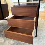 Vintage modernist desk in wood and black with 6 drawers