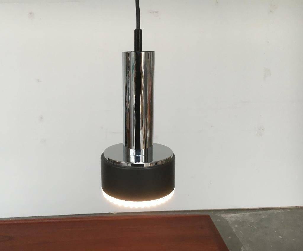 Suspended glass and chrome chandelier model P105 from the 1960s in German Space Age style by Staff, set of 2.