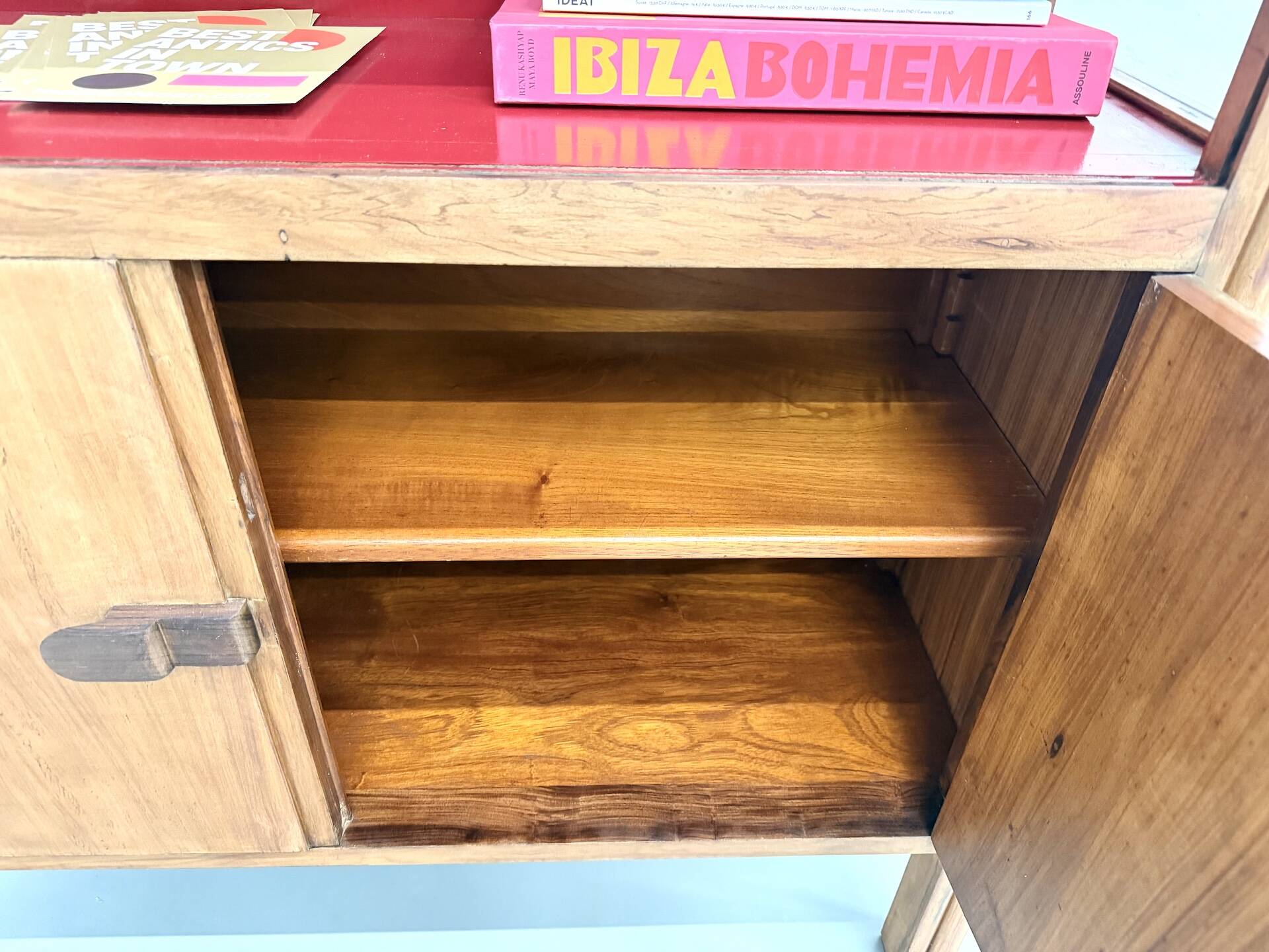 1950s Brazilian modernist library in exotic wood and lacquer.