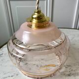 Pair of suspensions in pink glass and golden edging 50s-60s