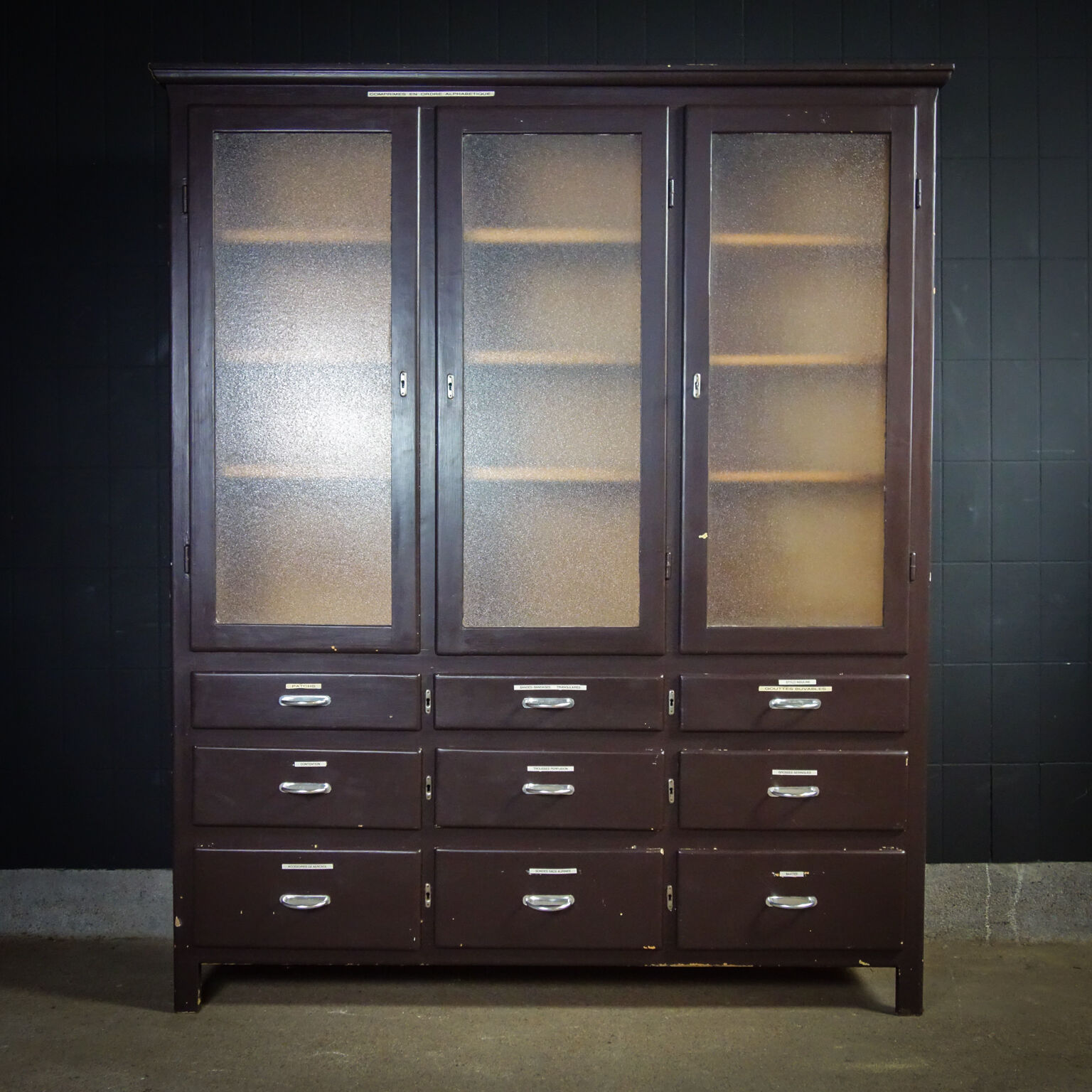 Medical display cabinet with drawers 1950