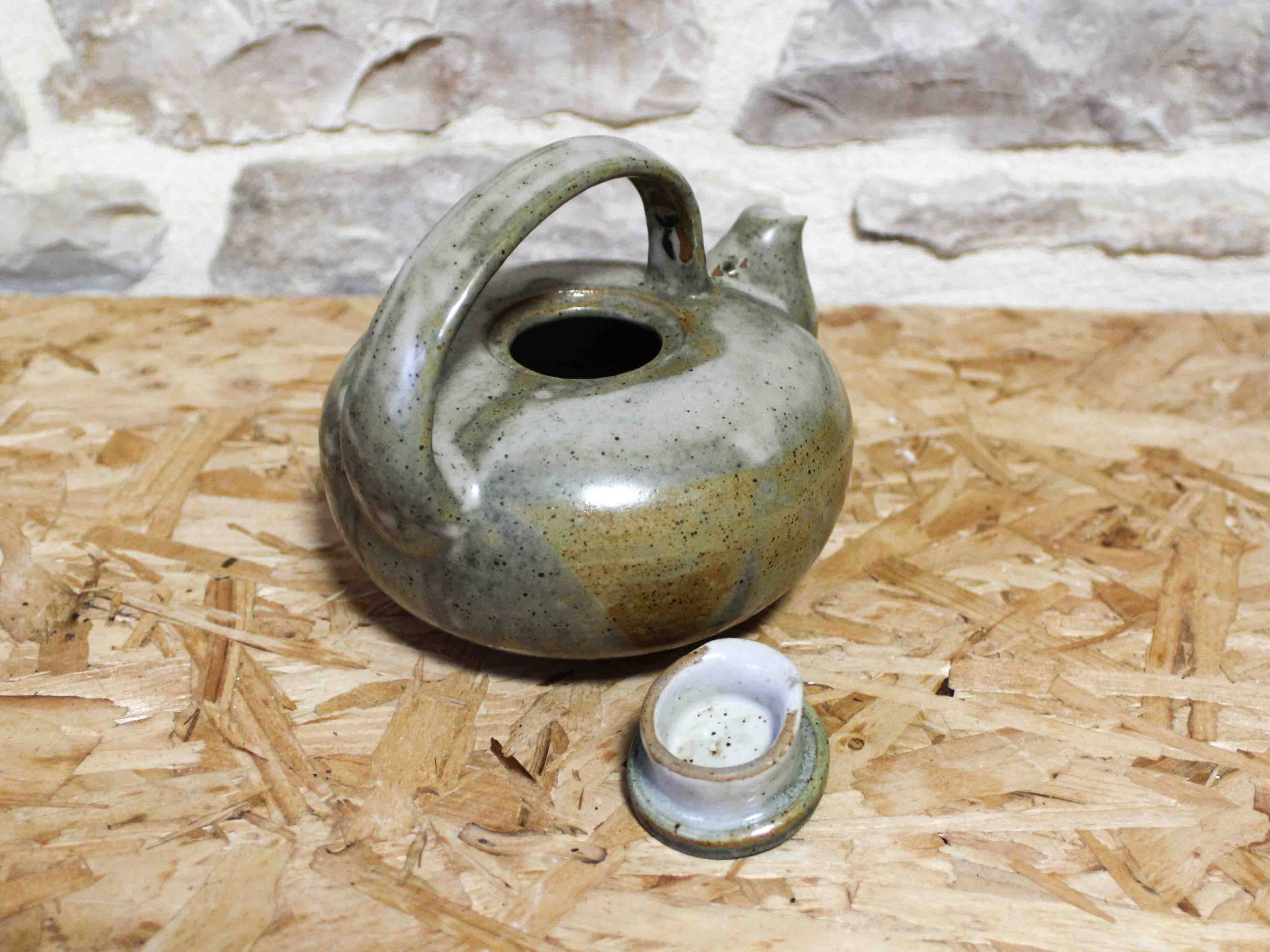 Enamelled ceramic teapot signed Rouart