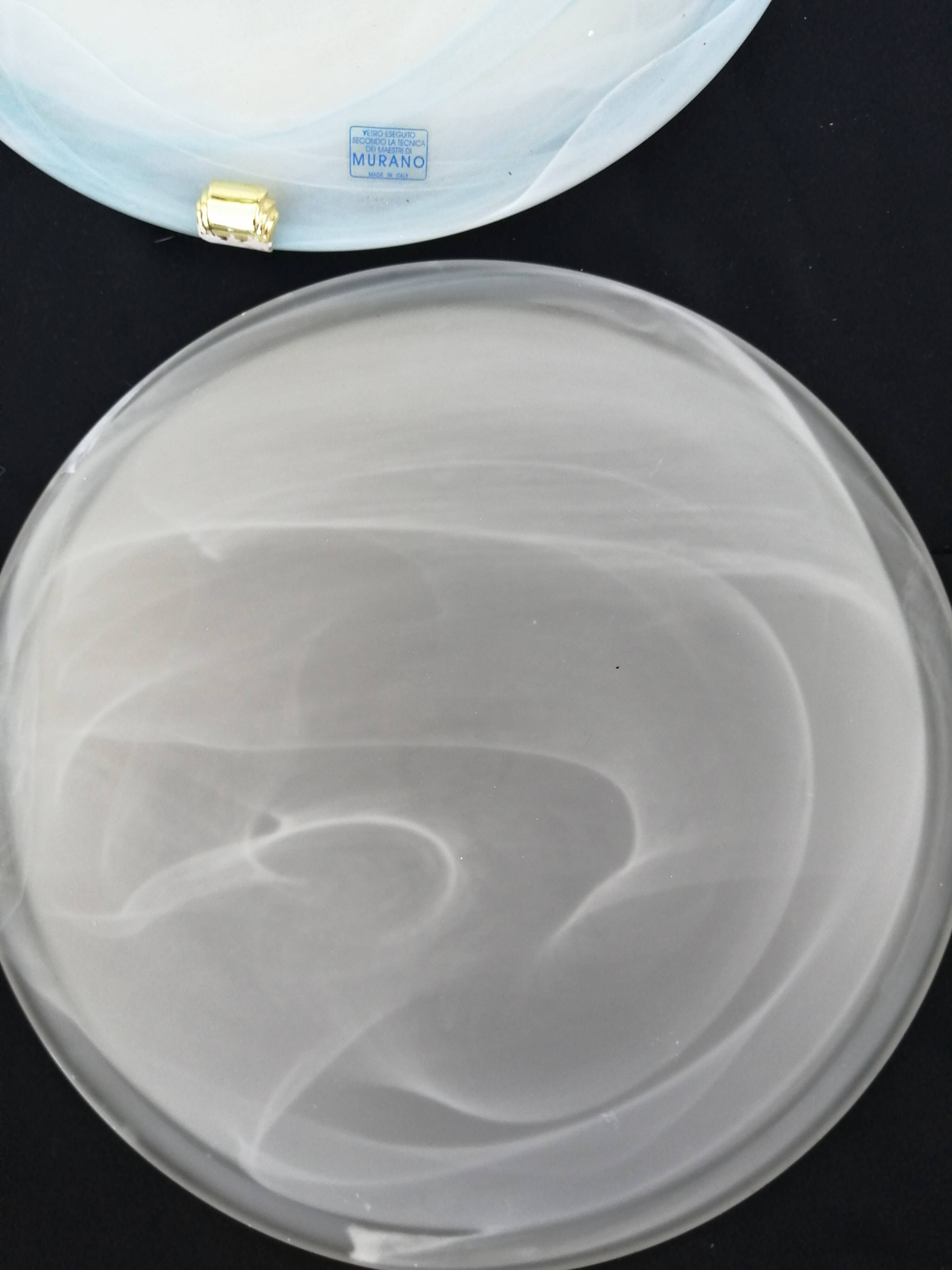 Pair of vintage blue and white Murano glass ceiling lights 1980