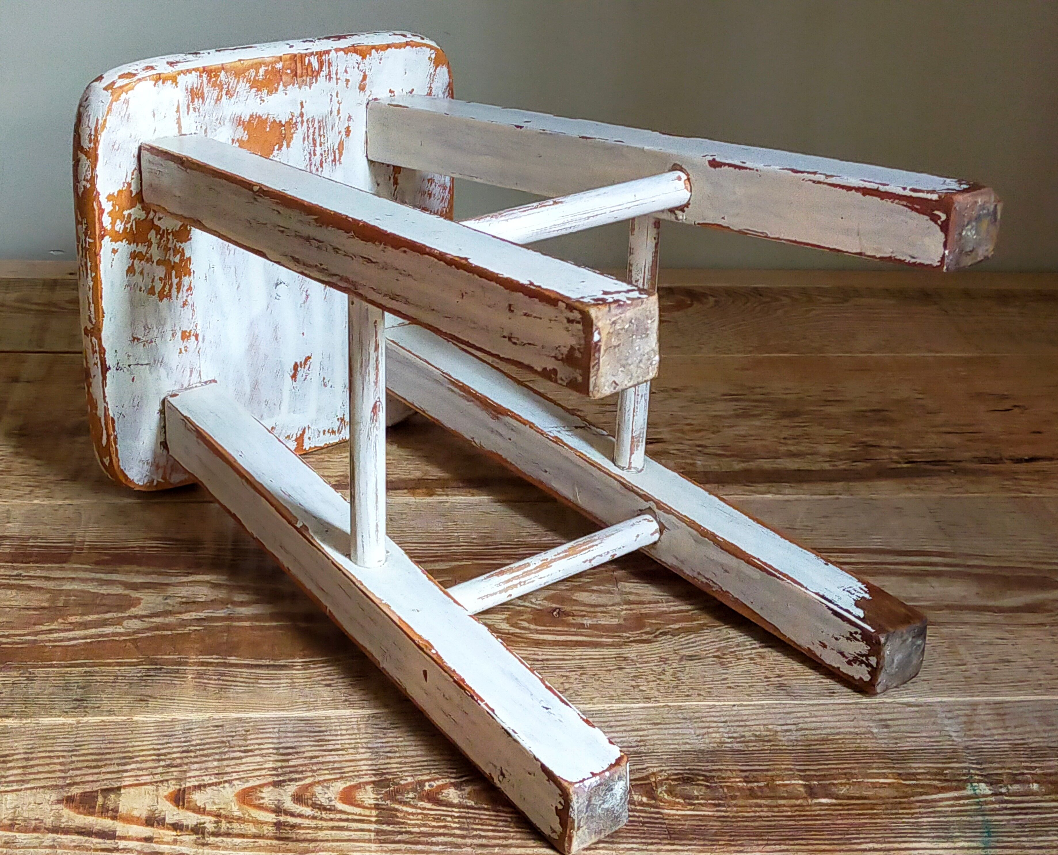 Workshop stool in vintage patinated solid wood