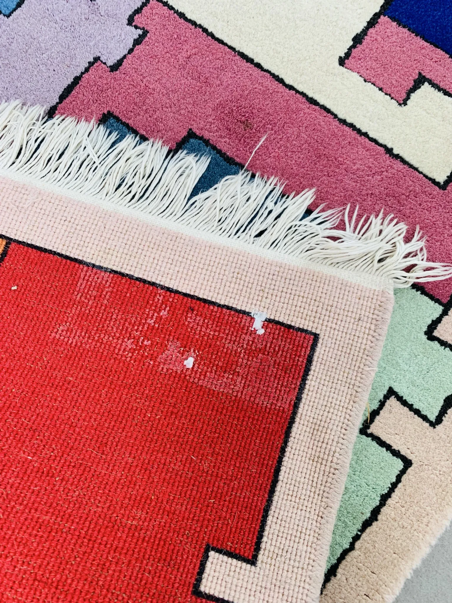 Tapis géométrique animaux/Tetris, vintage 