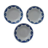 3 Plates faience old Badonviller motis art deco blue and gray