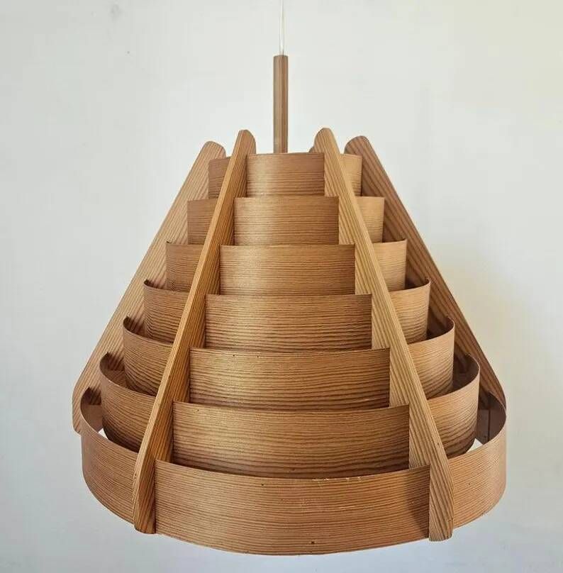 Rare Midcentury Large Wooden Pendant, Hans-Agne Jakobsson, Sweden, 1960s