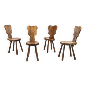 Brutalist Work - Set of 4 Vintage Wooden Chairs
