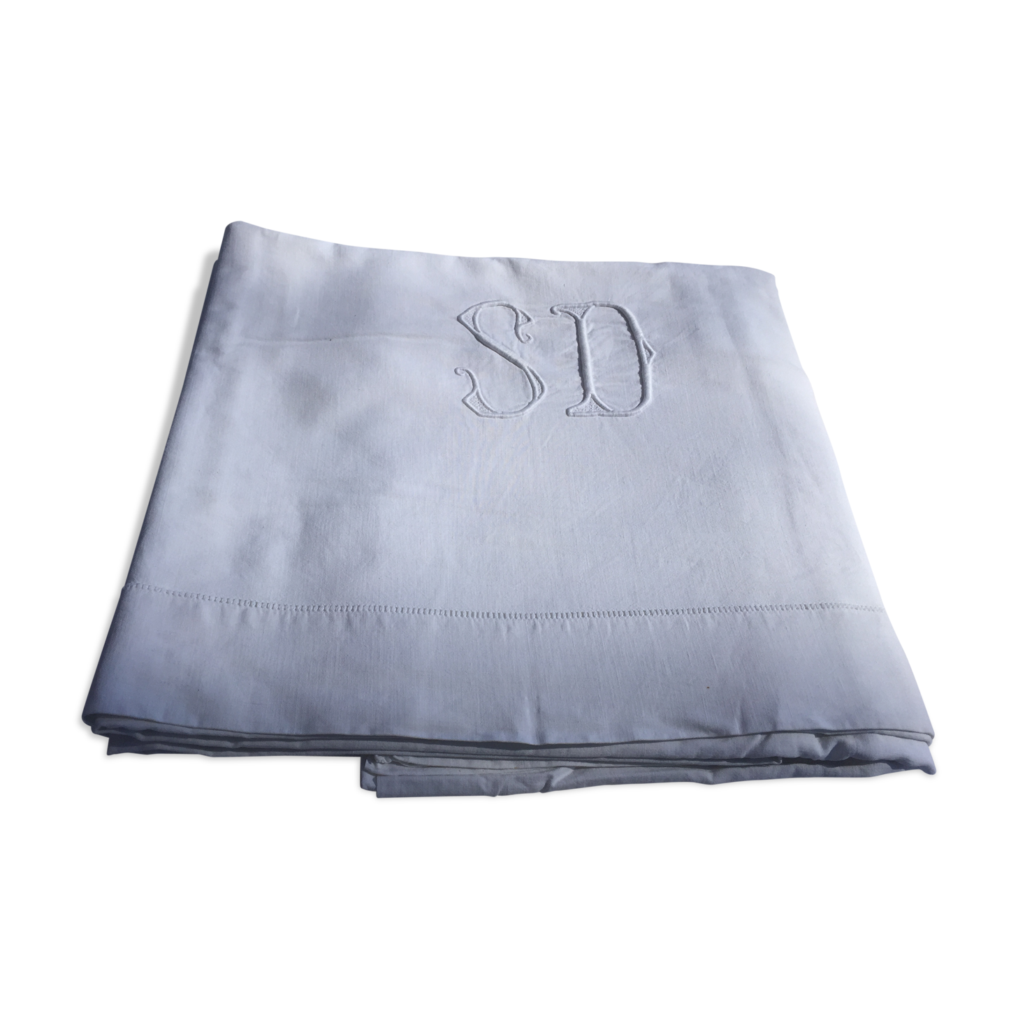 Drap ancien en lin monogrammé
