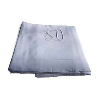 Drap ancien en lin monogrammé