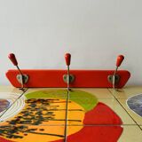 Vintage wall coat rack in red painted wood - triple hook