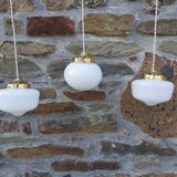 Set of 3 hanging lamps in opaline, Art Deco