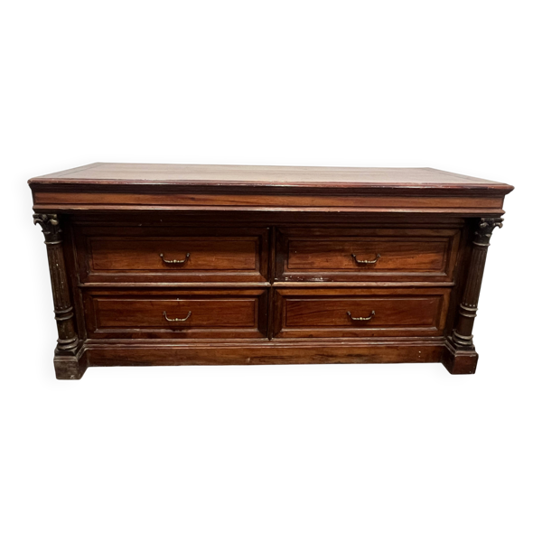 Grande commode style Empire en bois / acajou – 4 tiroirs
