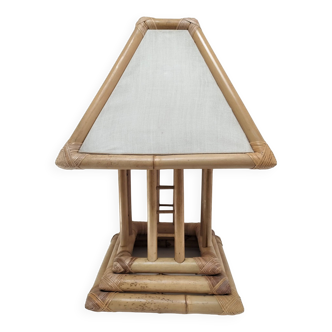 Lampe bambou toile de forme pagode