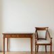 Antique office set: wooden table and matching armchair.