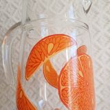 Vintage orange fruit pattern glass carafe