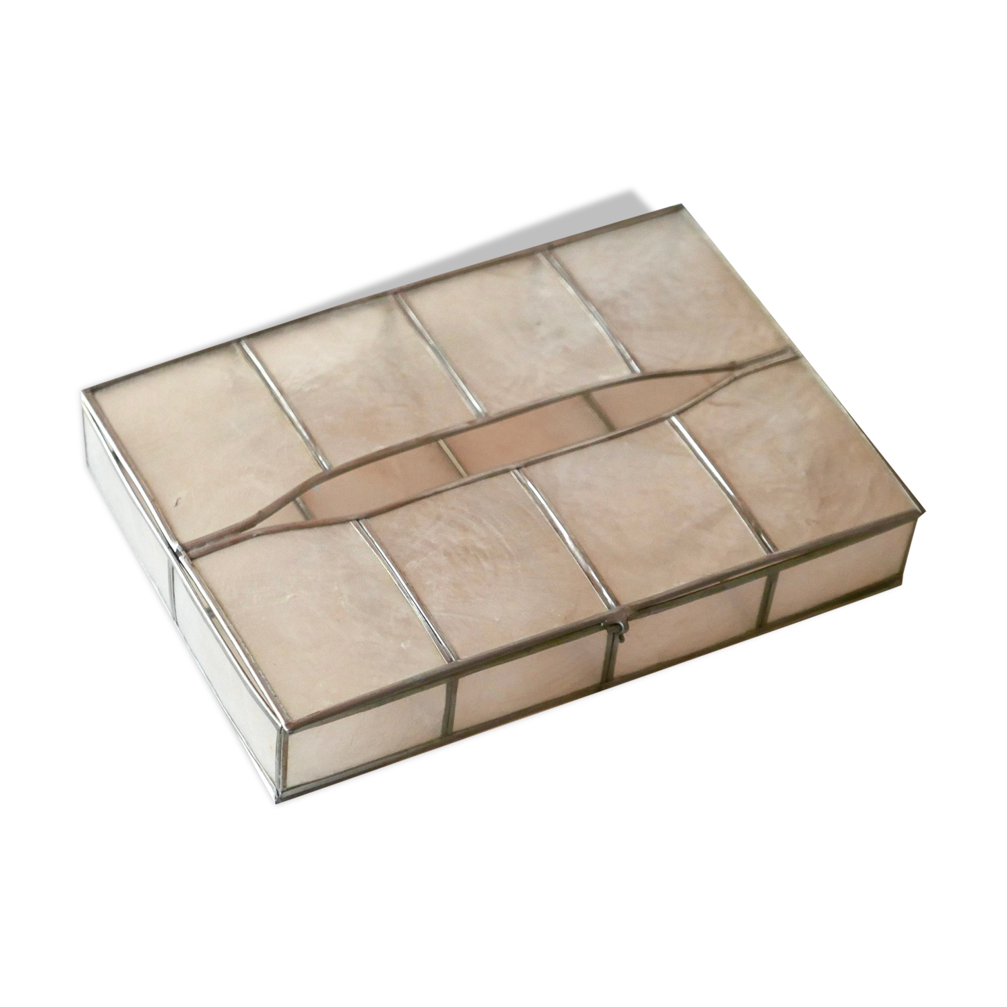 Mother-of-pearl and metal handkerchief box 70s