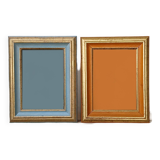 Set de 2 cadres en bois coloré & patiné or