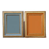 Set of 2 frames in colored & gold patinated wood