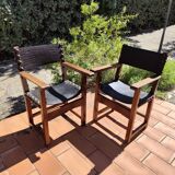 Pair of French Brutalist oak and leather armchairs 1920