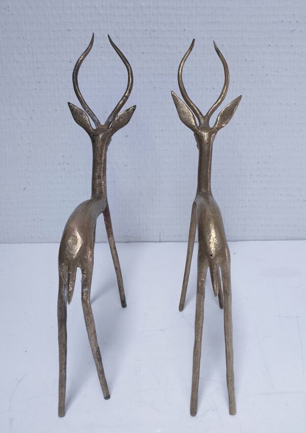 cinq sculptures gazelles antilopes girafe laiton vintage