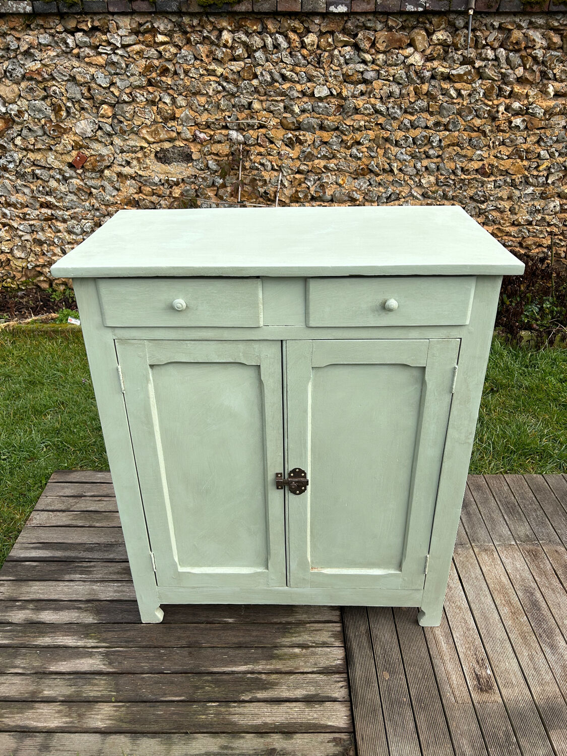 Renovated green mastic Parisian buffet.