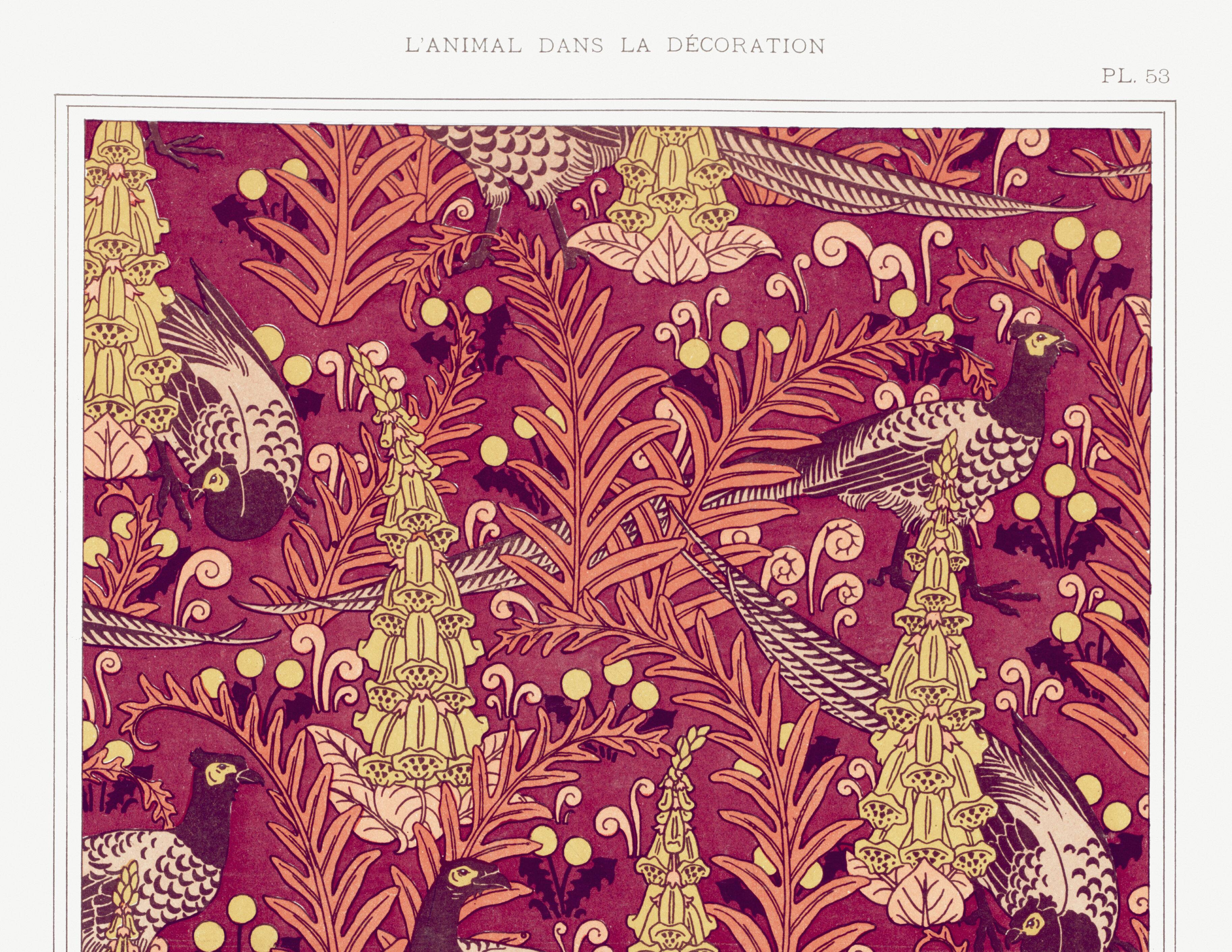 Poster “Ordinary Pheasants and Fox”, after an Art Nouveau lithograph