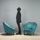 Pair of vintage armchairs in blue fabric and beech, Italy, 1950s