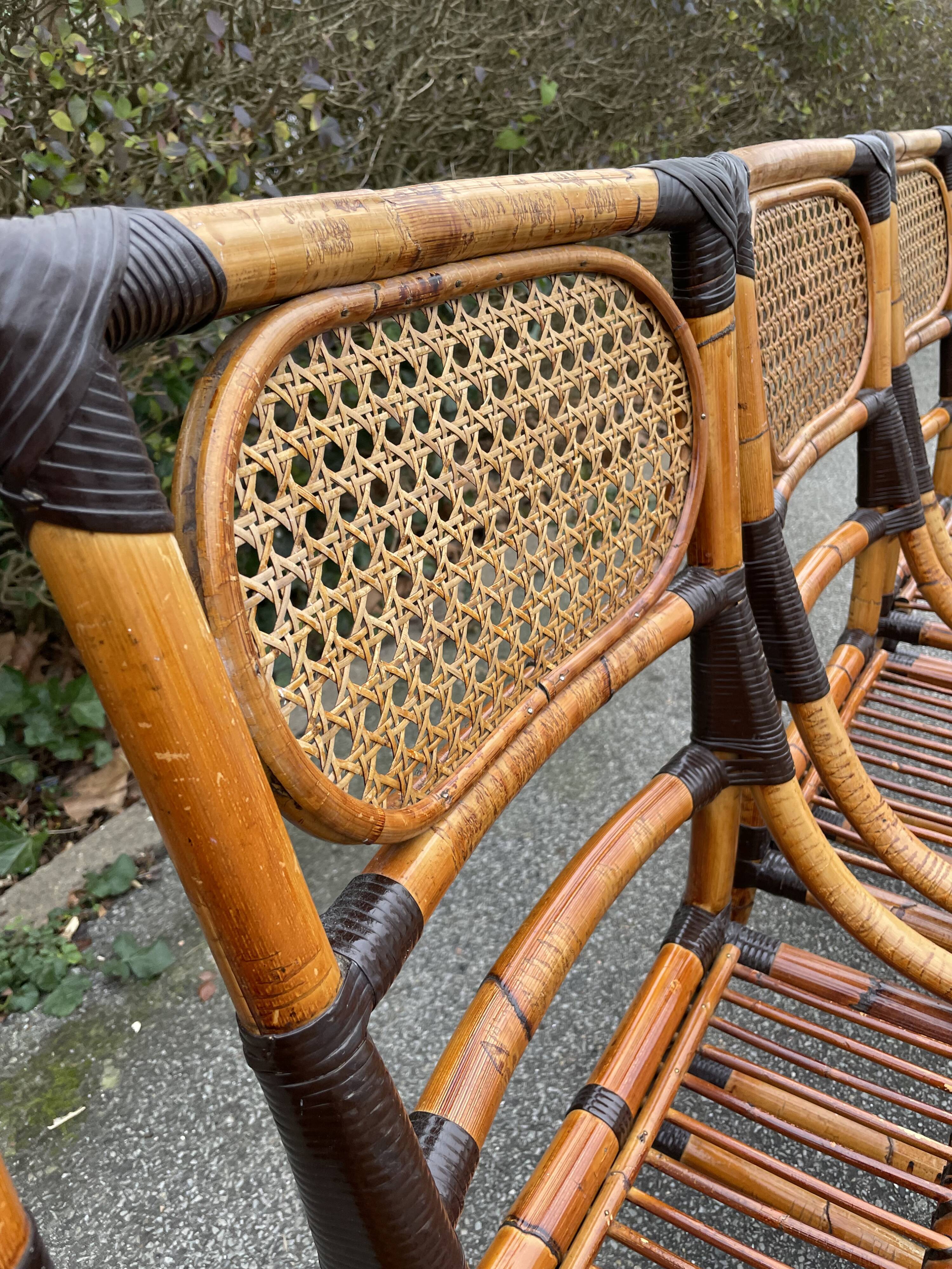 4 chaises en bambou et cannage