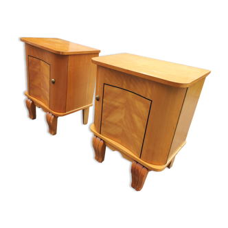 Pair of vintage curved wood bedside tables art deco style