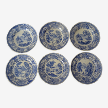 6 assiettes faience ancienne  434 112 Villeroy boch burgenland bleu