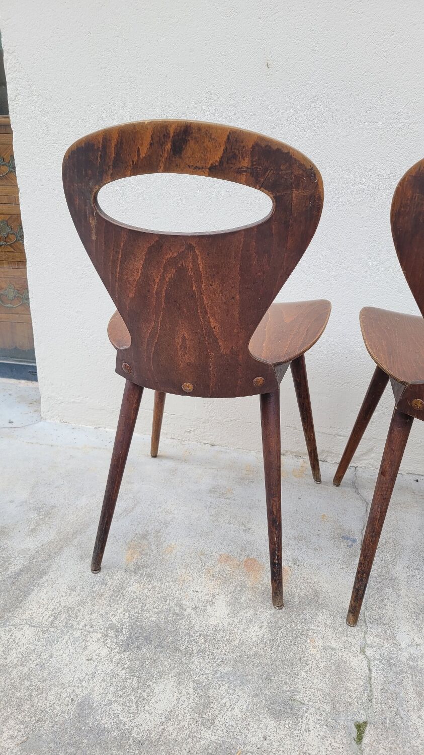 Series of 3 bistro chairs baumann model Fourmi 1950 vintage