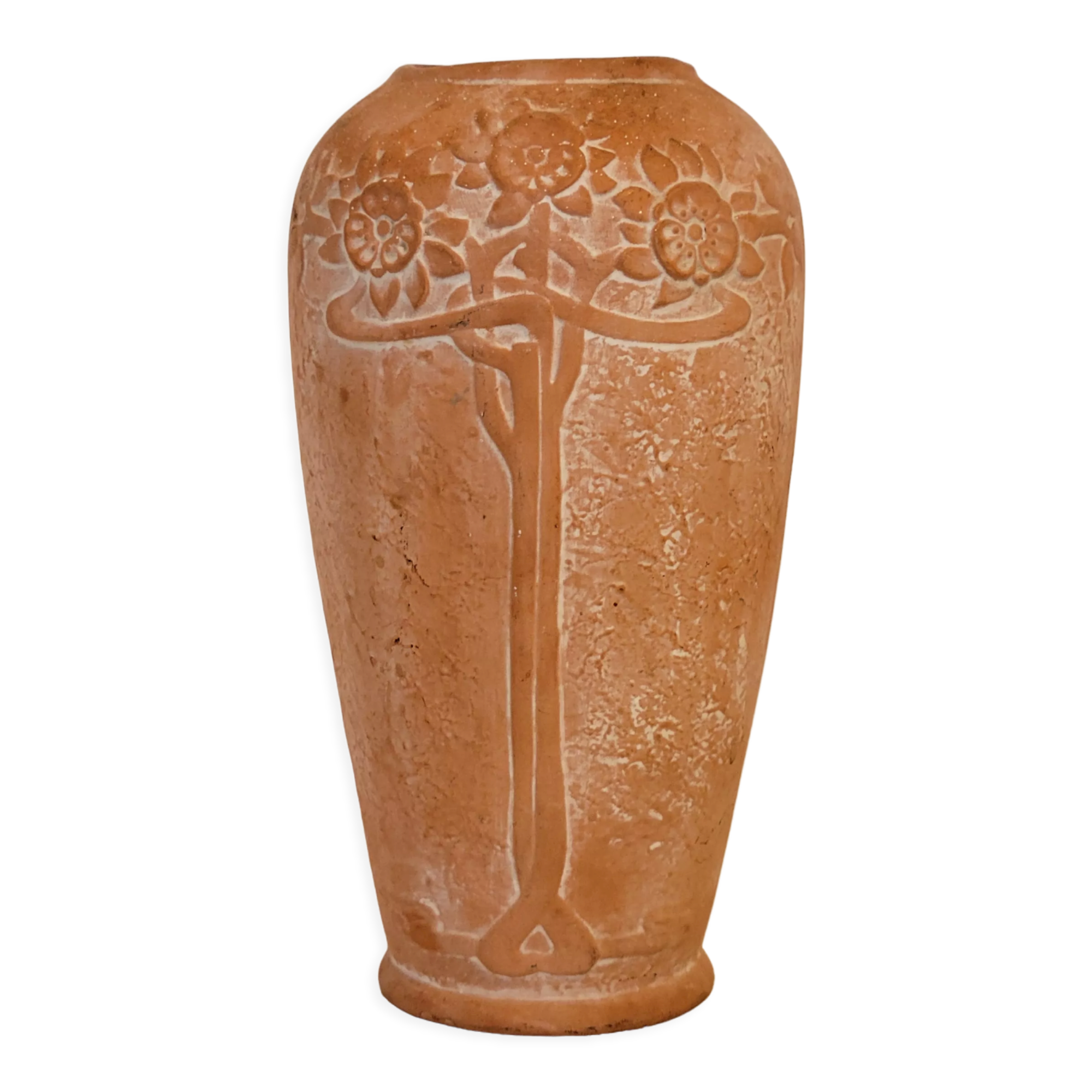 Terracotta vase sunflower decoration 1910, art nouveau