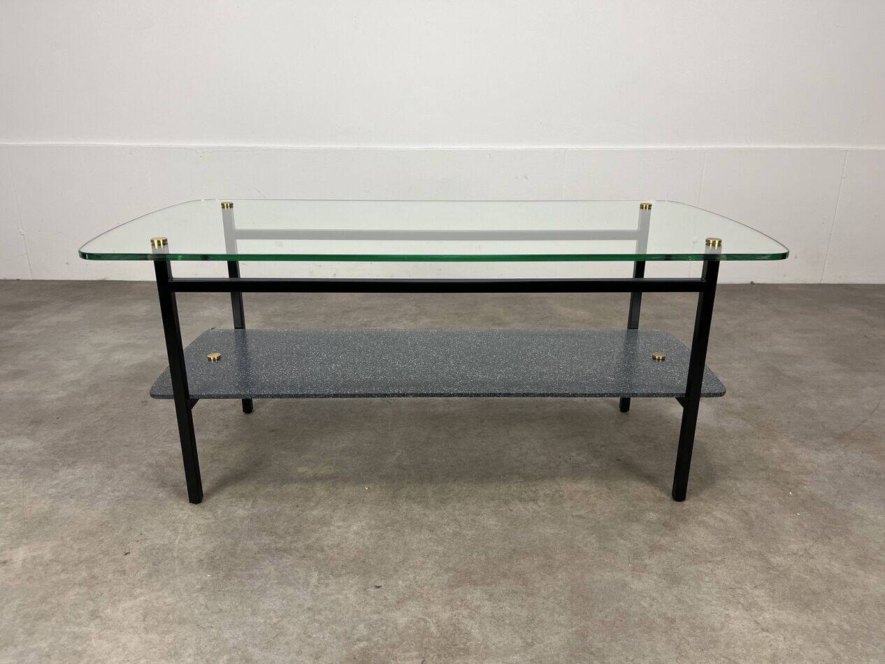 1950s coffee table in metal and glass