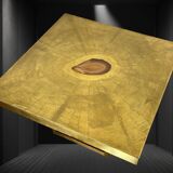 Vintage coffee table by Paco Rabane from the 70s in engraved brass and agate