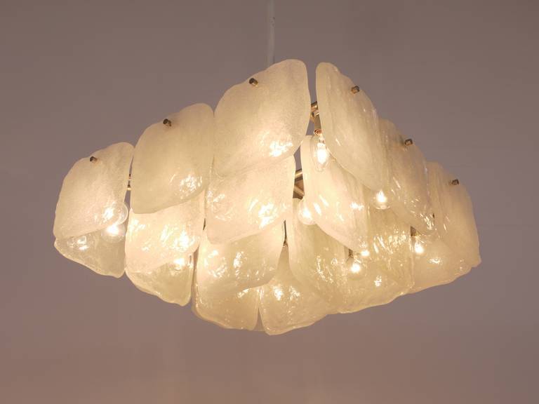 Very large square chandelier J.T. Kalmar with frosted glass panels, Austria, 1960s.