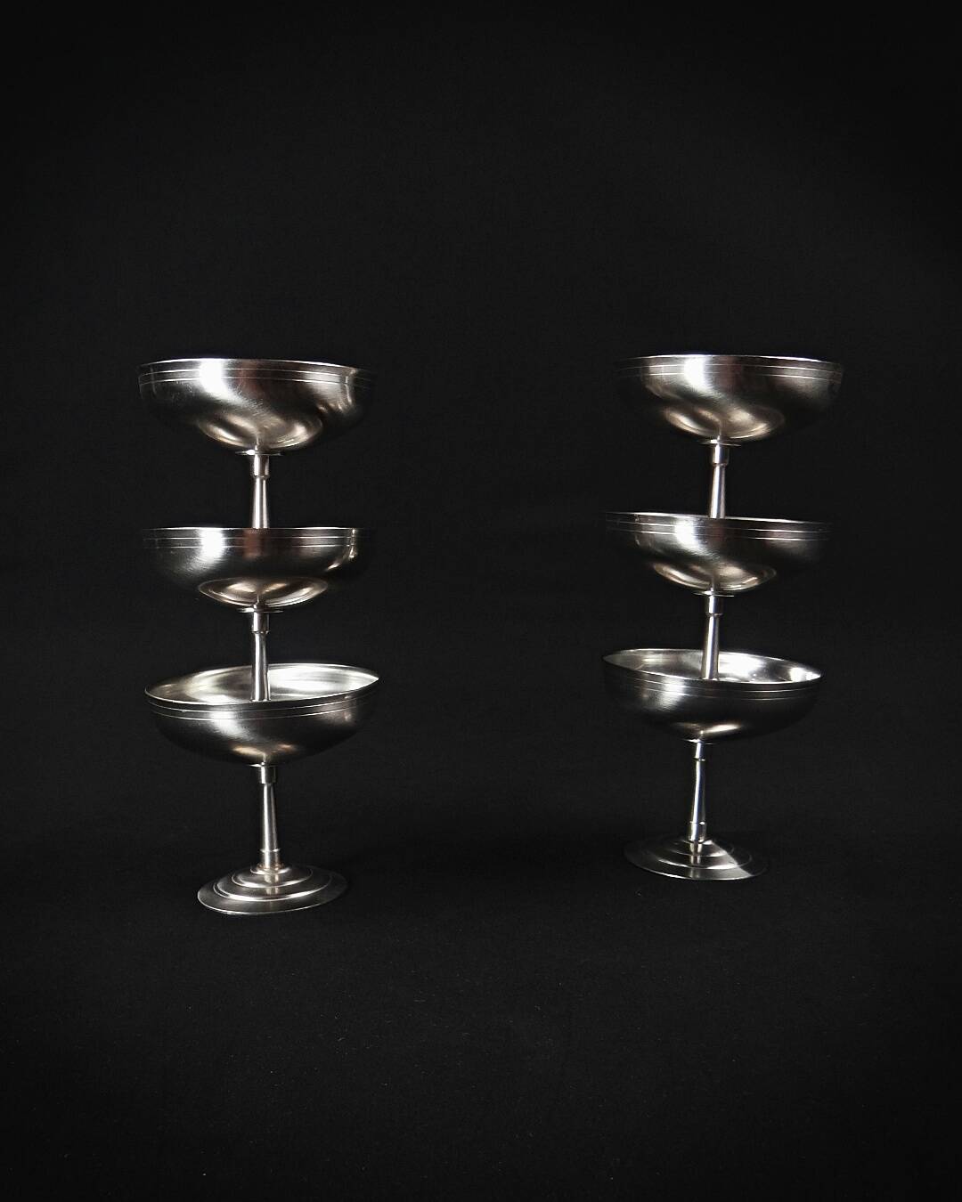 6 stainless steel ice cream bowls on foot Létang Rémy stainless steel dessert service